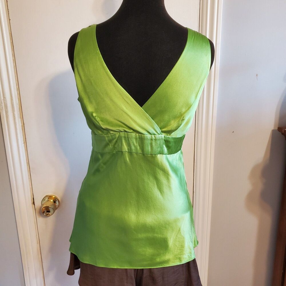 INC Y2k Silk Satin Green Babydoll Top Size 4 Going Out Forest Fairy Feminine - Picture 4 of 9